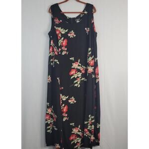 Vintage Sleeveless Floral Maxi Dress size 20 black red 90s casual party Y2K USA
